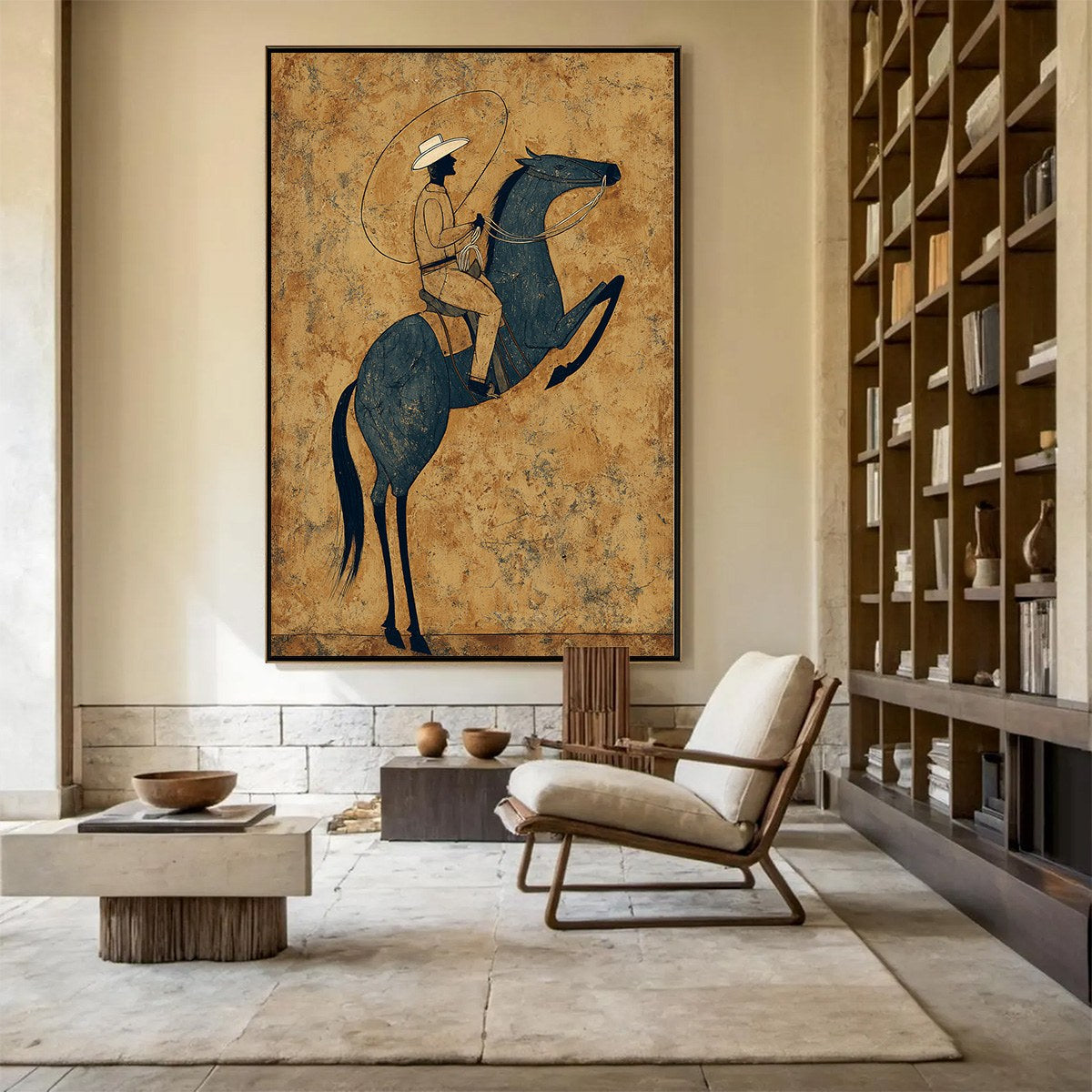 MIDNIGHT WRANGLER: Rustic Wabi Sabi Style Equestrian Painting