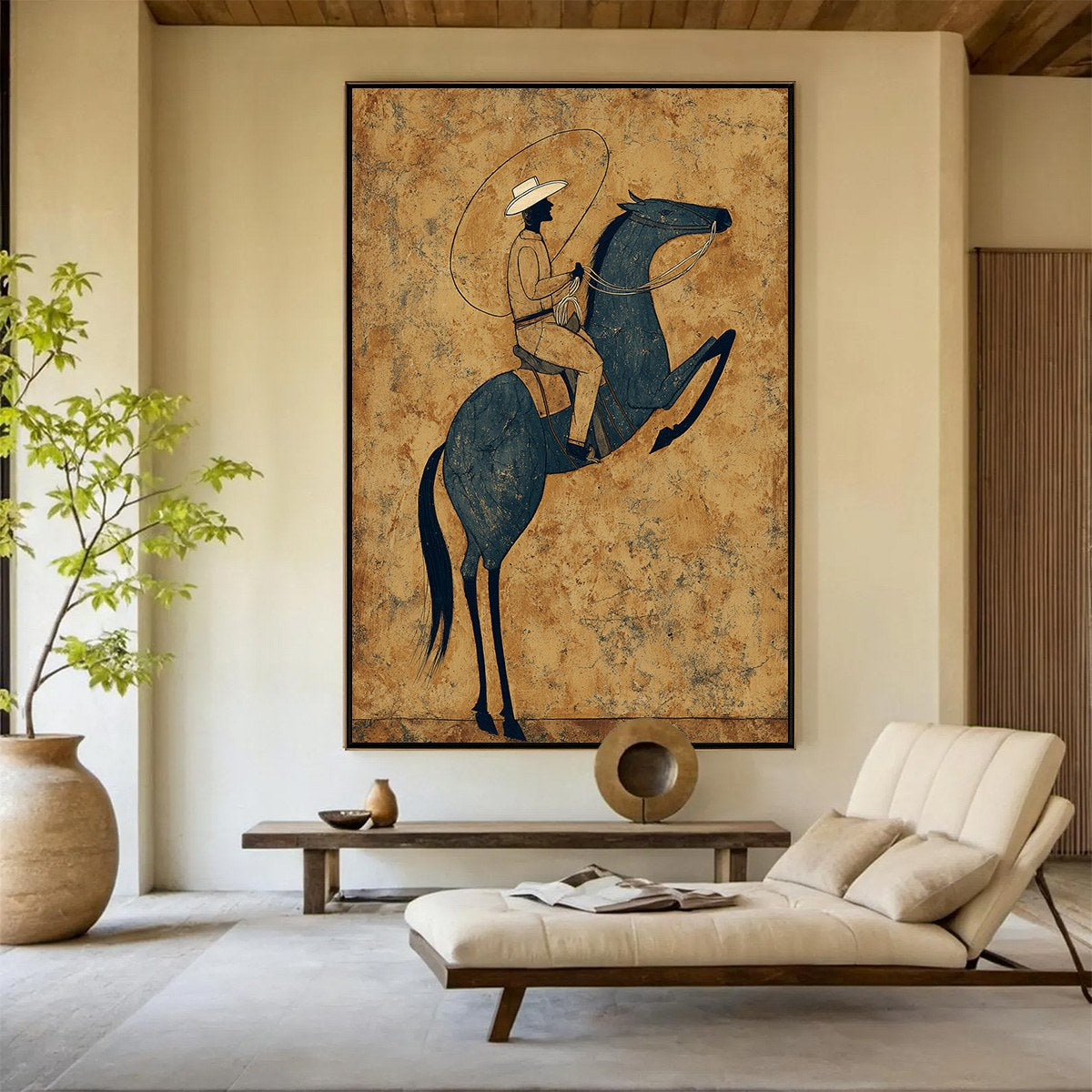 MIDNIGHT WRANGLER: Rustic Wabi Sabi Style Equestrian Painting