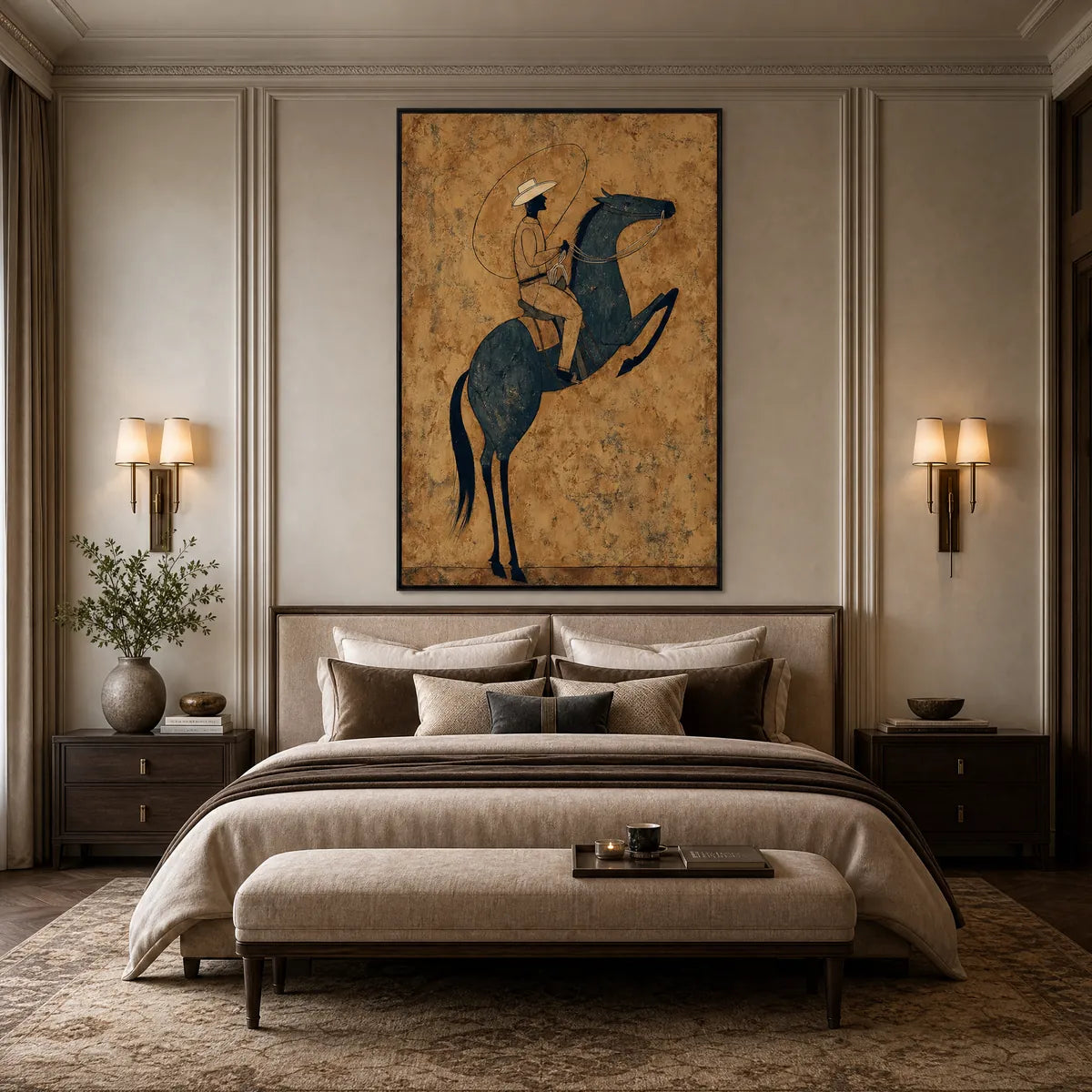 MIDNIGHT WRANGLER: Rustic Wabi Sabi Style Equestrian Painting