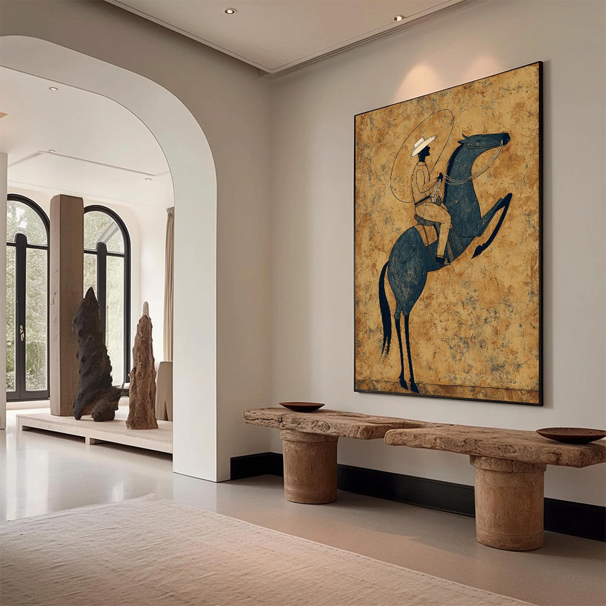 MIDNIGHT WRANGLER: Rustic Wabi Sabi Style Equestrian Painting