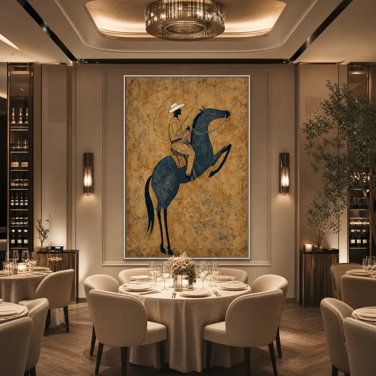 MIDNIGHT WRANGLER: Rustic Wabi Sabi Style Equestrian Painting