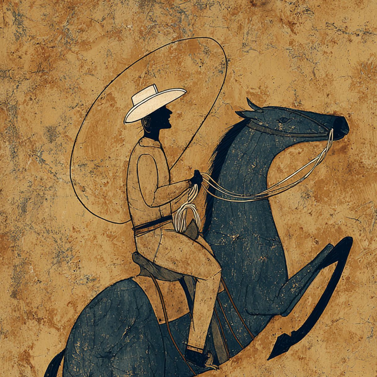MIDNIGHT WRANGLER: Rustic Wabi Sabi Style Equestrian Painting