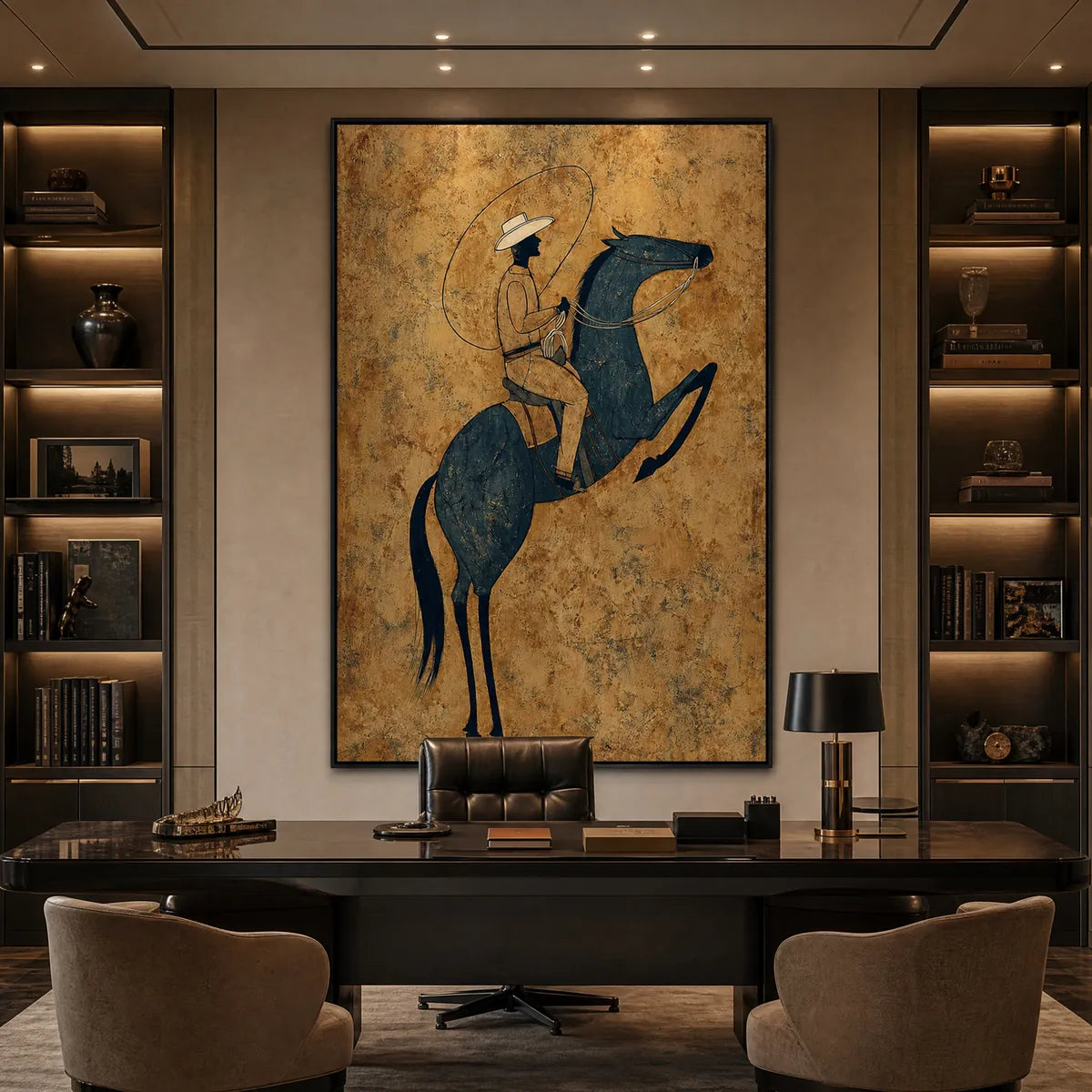 MIDNIGHT WRANGLER: Rustic Wabi Sabi Style Equestrian Painting