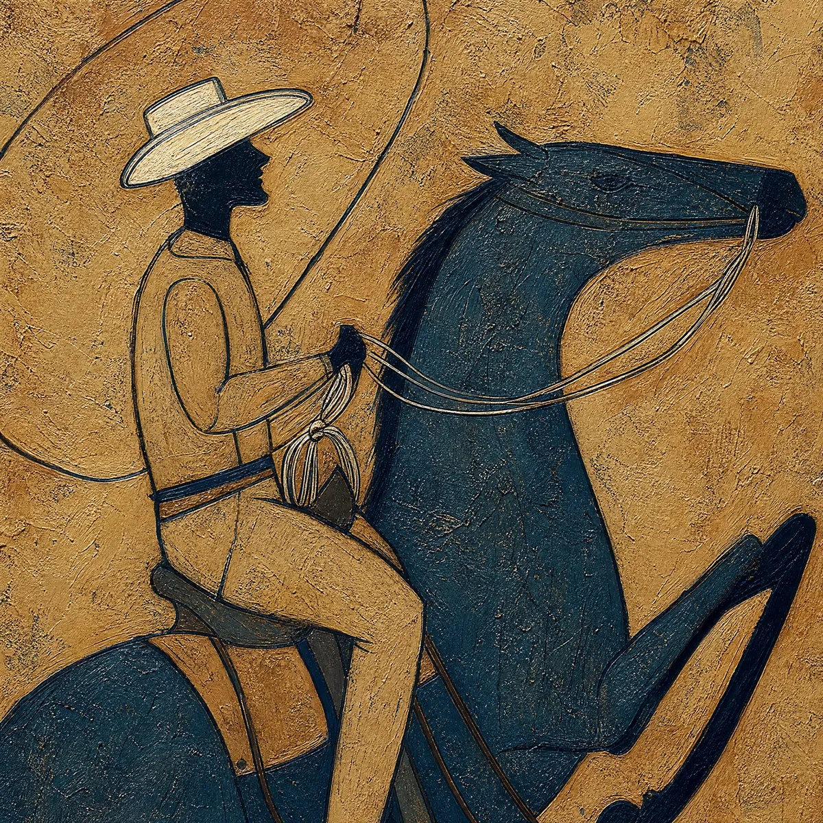MIDNIGHT WRANGLER: Rustic Wabi Sabi Style Equestrian Painting