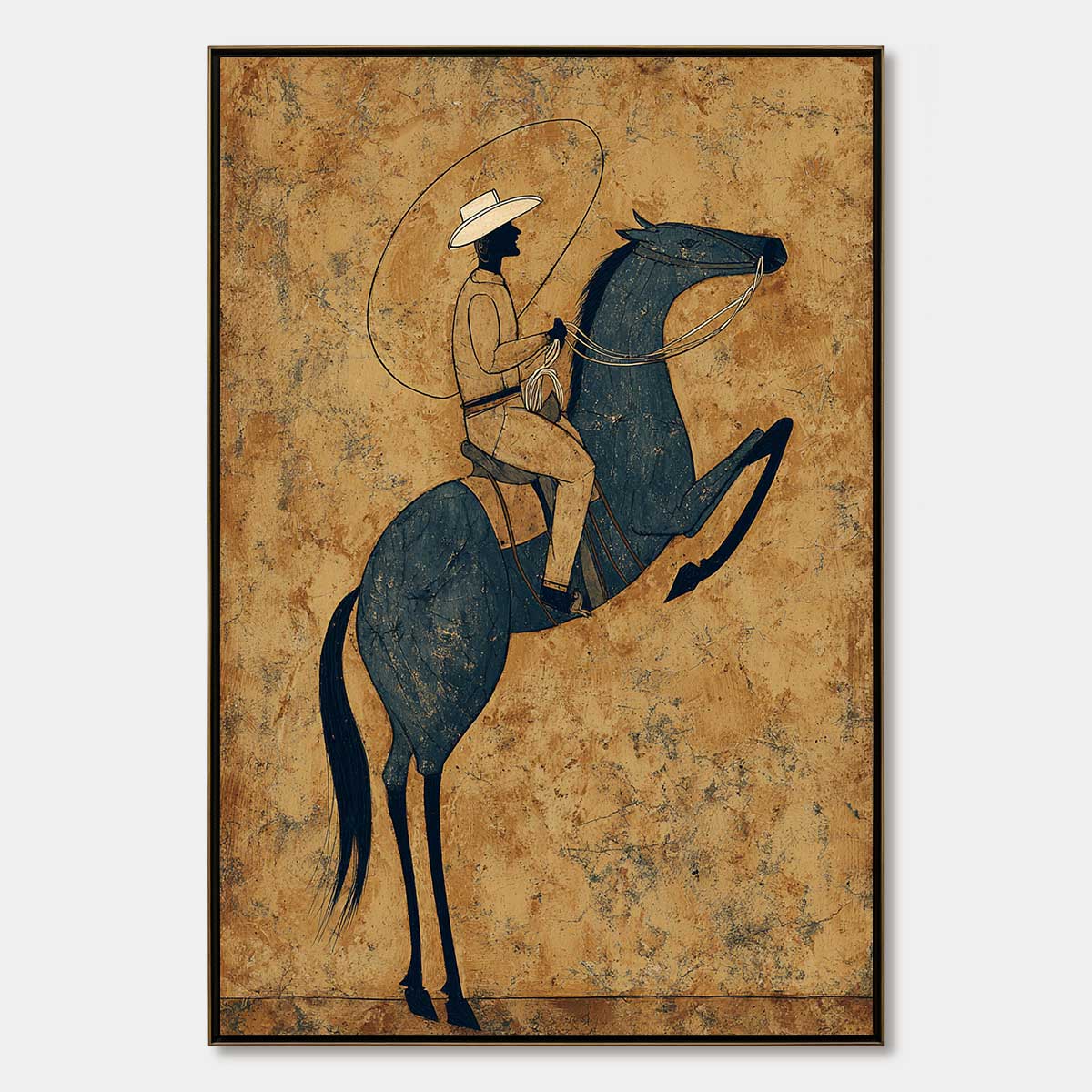 MIDNIGHT WRANGLER: Rustic Wabi Sabi Style Equestrian Painting