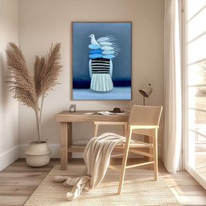 Original impasto oil painting: MIND'S FLIGHT textured figurative art with dove motif