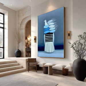 MIND'S FLIGHT textured figurative painting with dove, modern wall art