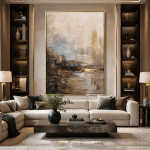 MIST OVER LAKE: Misty Abstract Lake Painting