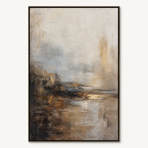 MIST OVER LAKE: Misty Abstract Lake Painting