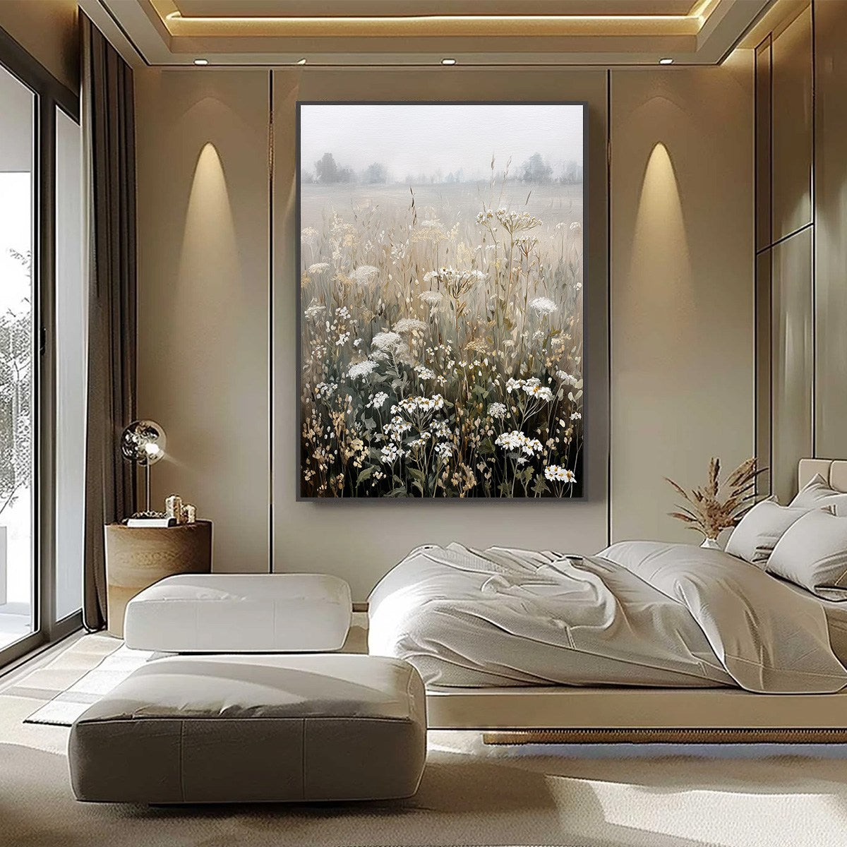 MISTY MEADOW: Ethereal Wildflower Field Landscape Painting