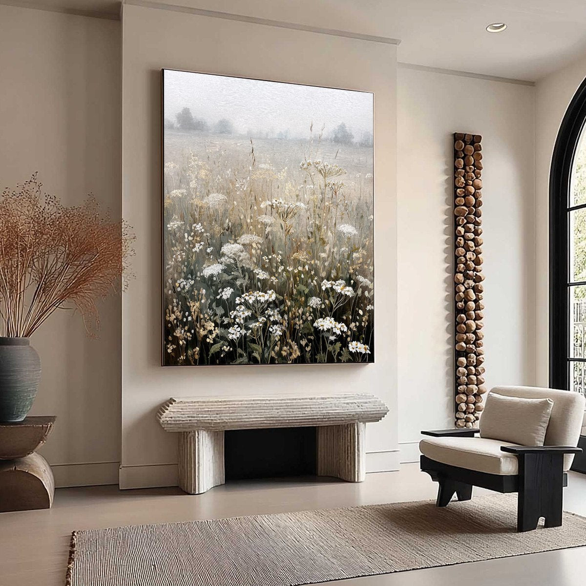 MISTY MEADOW: Ethereal Wildflower Field Landscape Painting