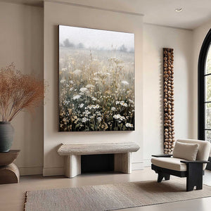 MISTY MEADOW: Ethereal Wildflower Field Landscape Painting