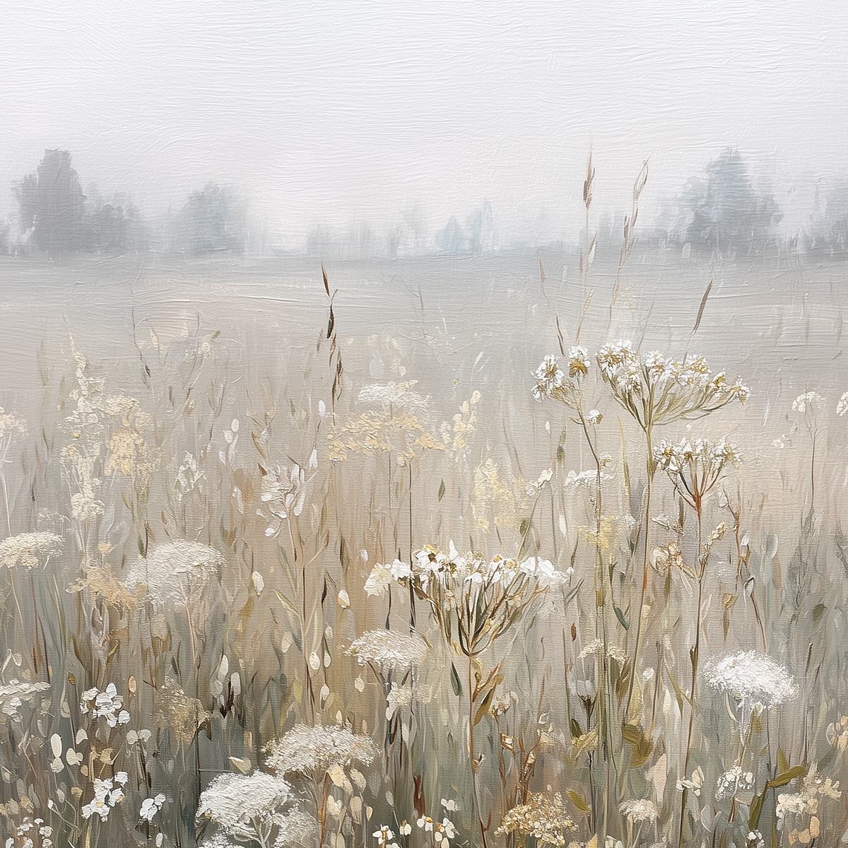 MISTY MEADOW: Ethereal Wildflower Field Landscape Painting