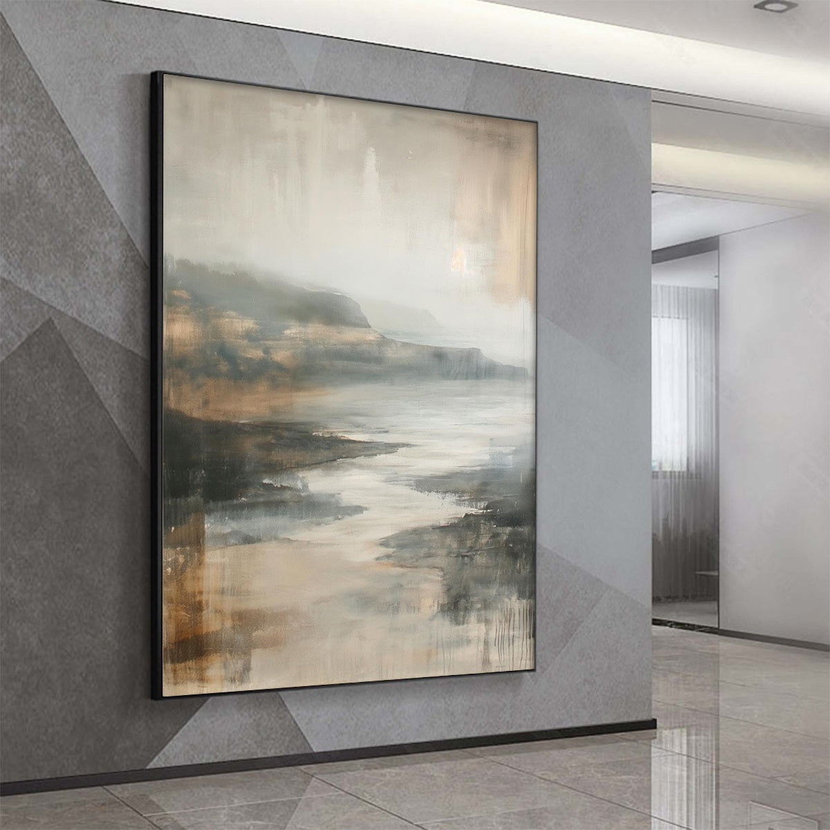 MISTY SHORES: Minimalist Coastal Landscape Oil Painting