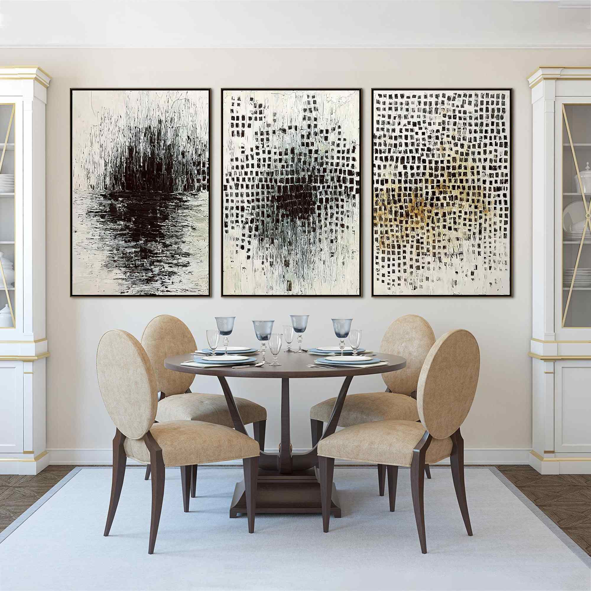 MONOCHROME METAMORPHOSIS: Wabi Sabi Textured Abstract Triptych