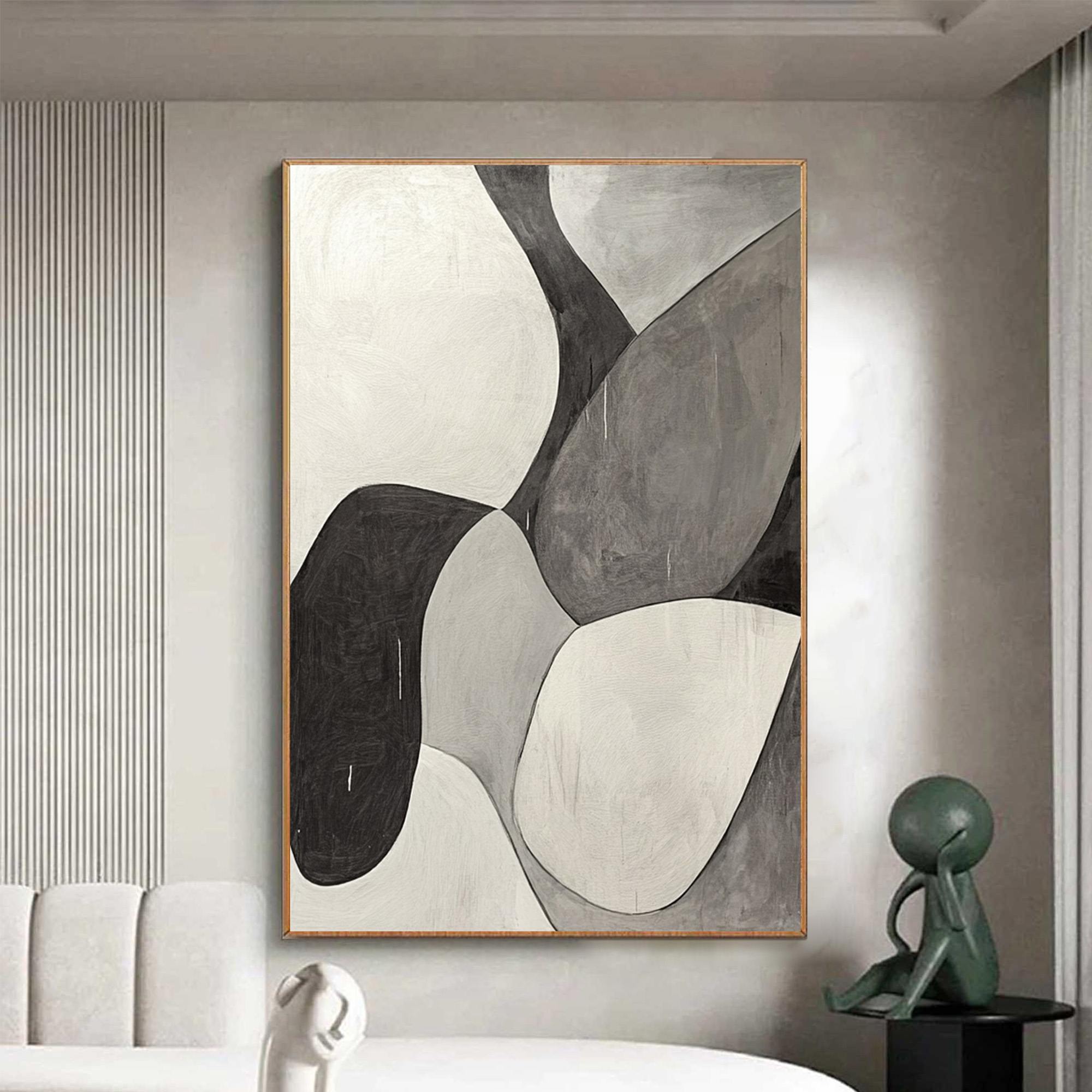 MONOCHROME FLOW: Minimalist Abstract Shapes Oil Painting
