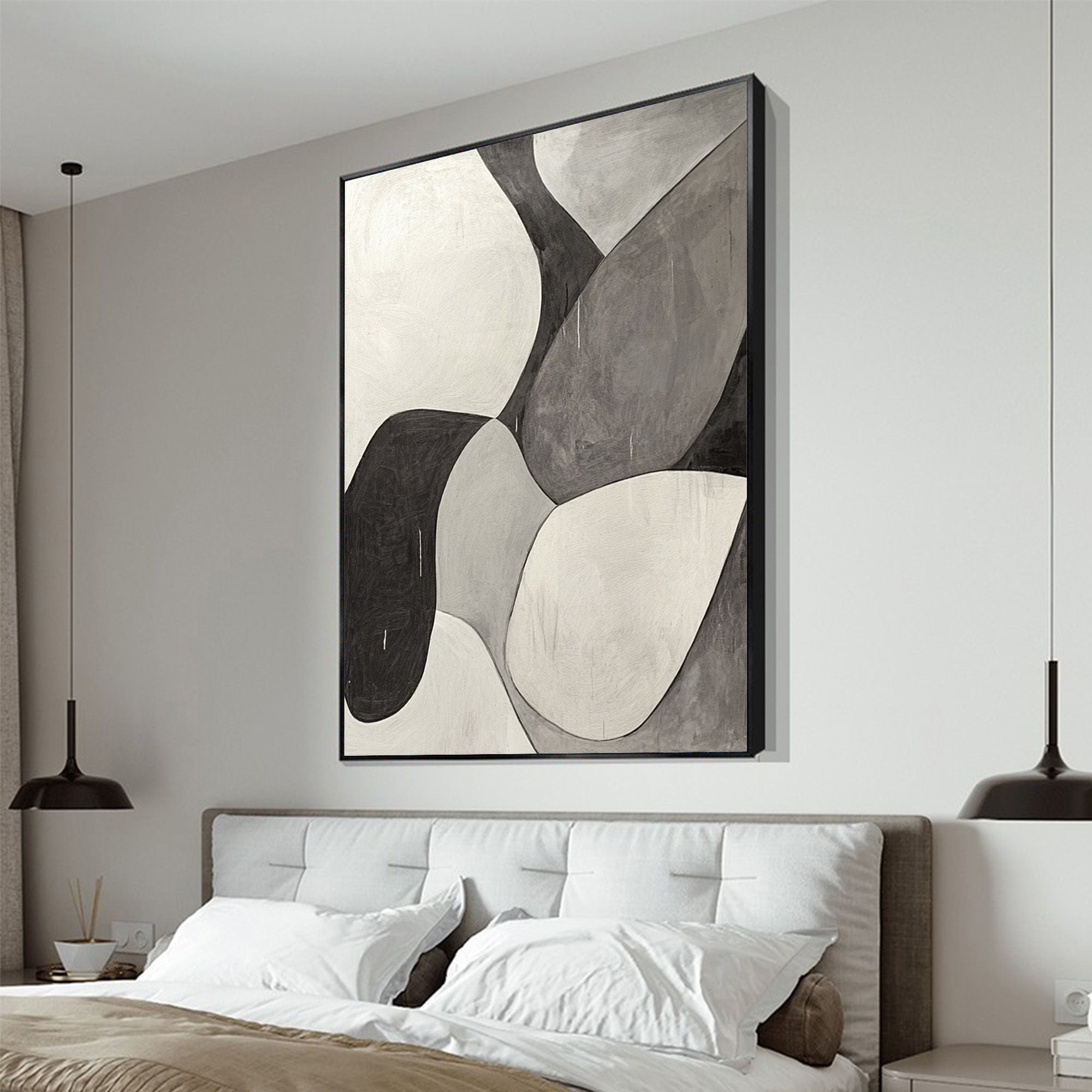 MONOCHROME FLOW: Minimalist Abstract Shapes Oil Painting