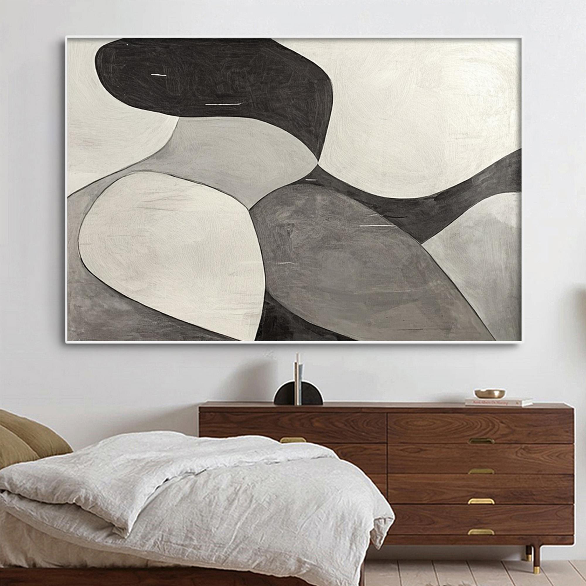 MONOCHROME FLOW: Minimalist Abstract Shapes Oil Painting