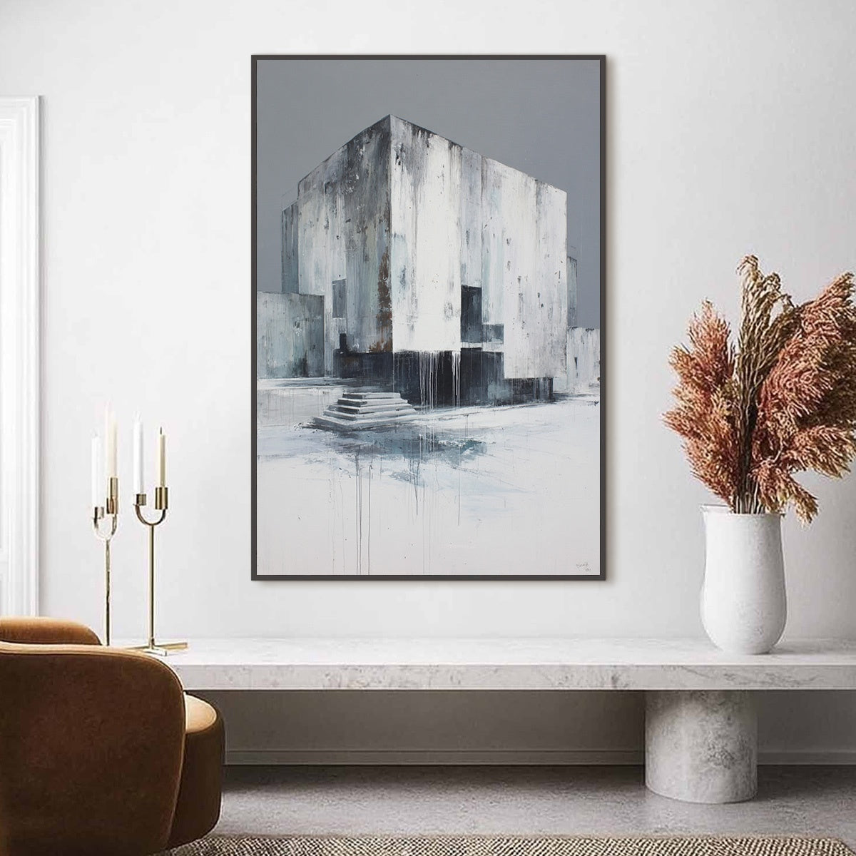 MONOLITHIC ECHO: Minimalist Abstract Architectural Painting