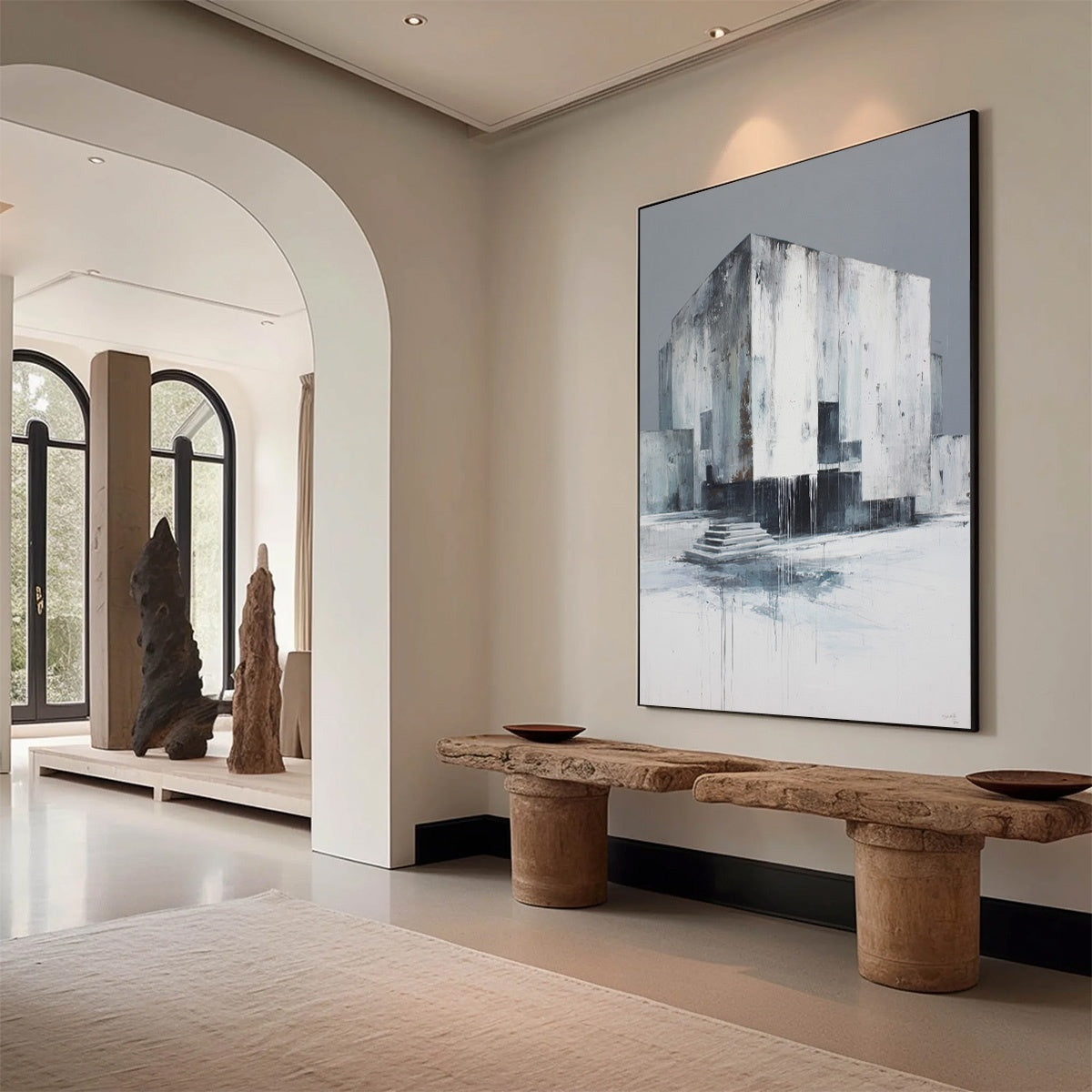 MONOLITHIC ECHO: Minimalist Abstract Architectural Painting