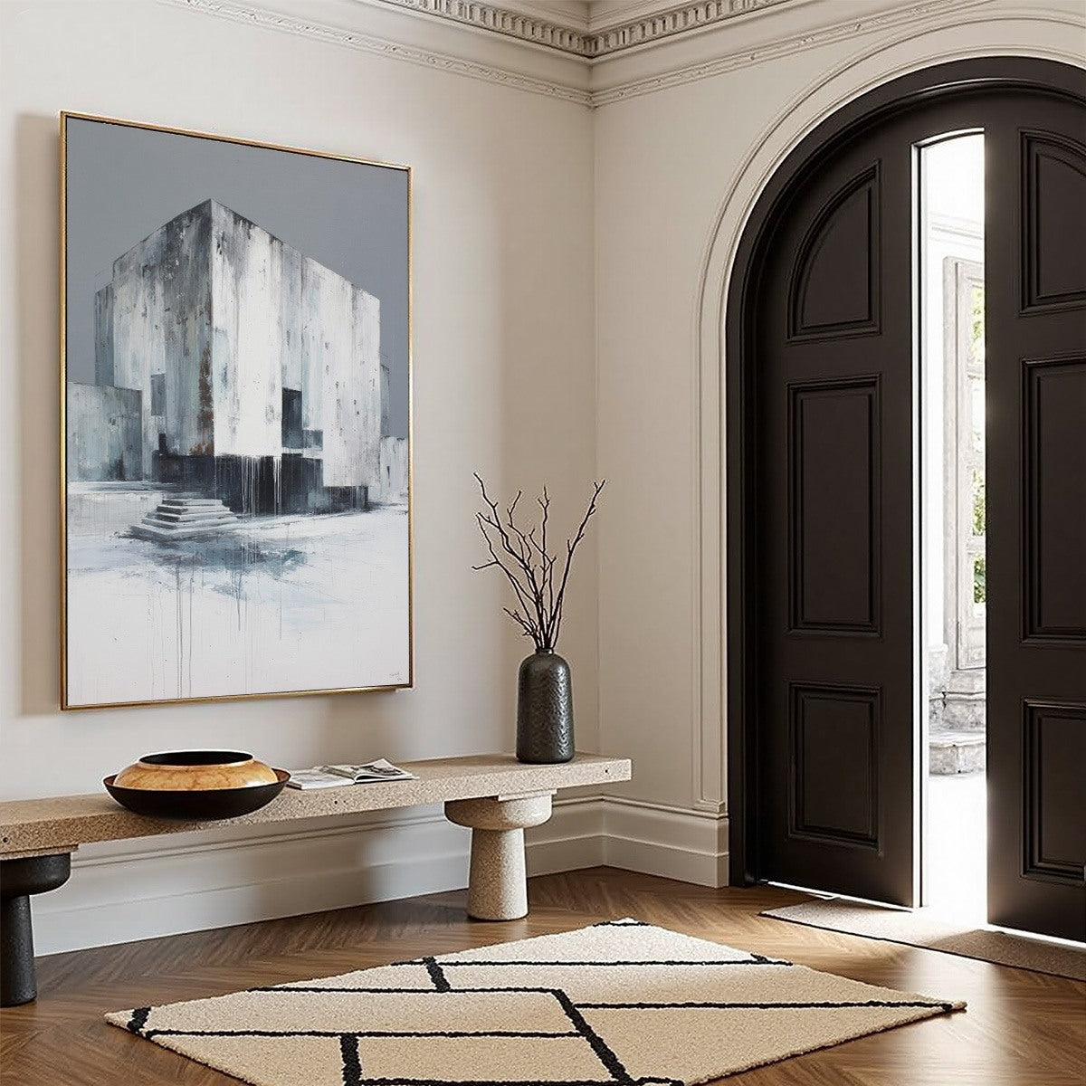 MONOLITHIC ECHO: Minimalist Abstract Architectural Painting