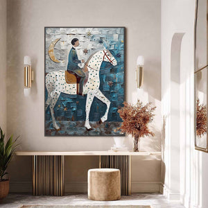 MOONLIT ODYSSEY: Textured Figurative Painting of a Man on Horseback