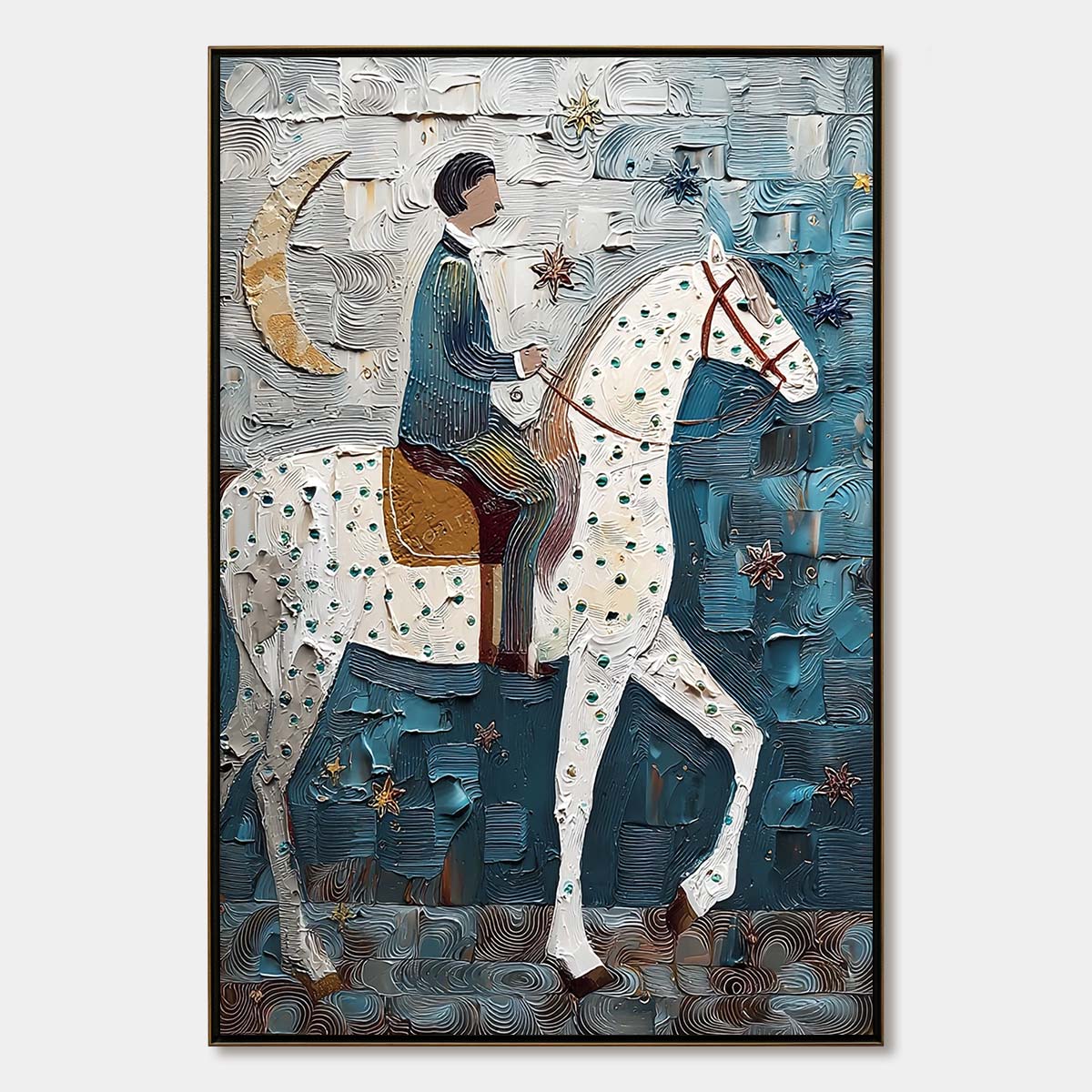 MOONLIT ODYSSEY: Textured Figurative Painting of a Man on Horseback