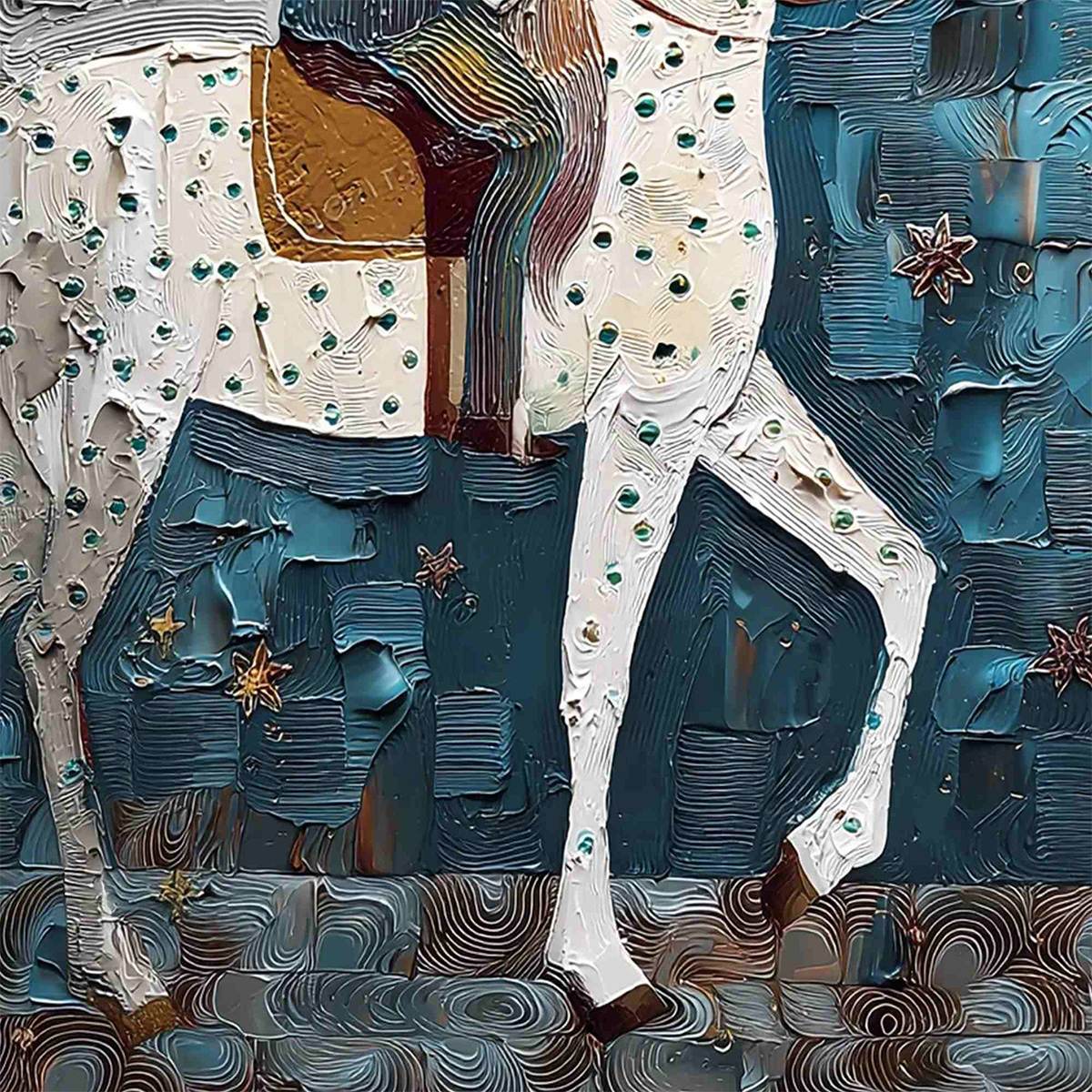 MOONLIT ODYSSEY: Textured Figurative Painting of a Man on Horseback