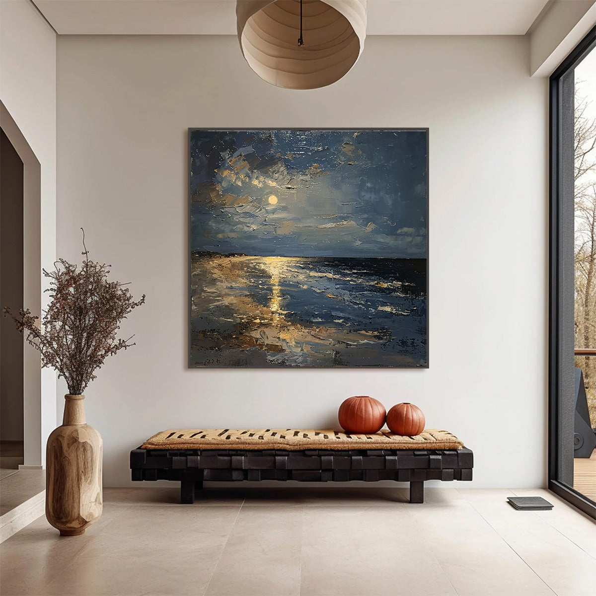 MOONLIT SERENITY: Impressionist Coastal Night Oil Painting