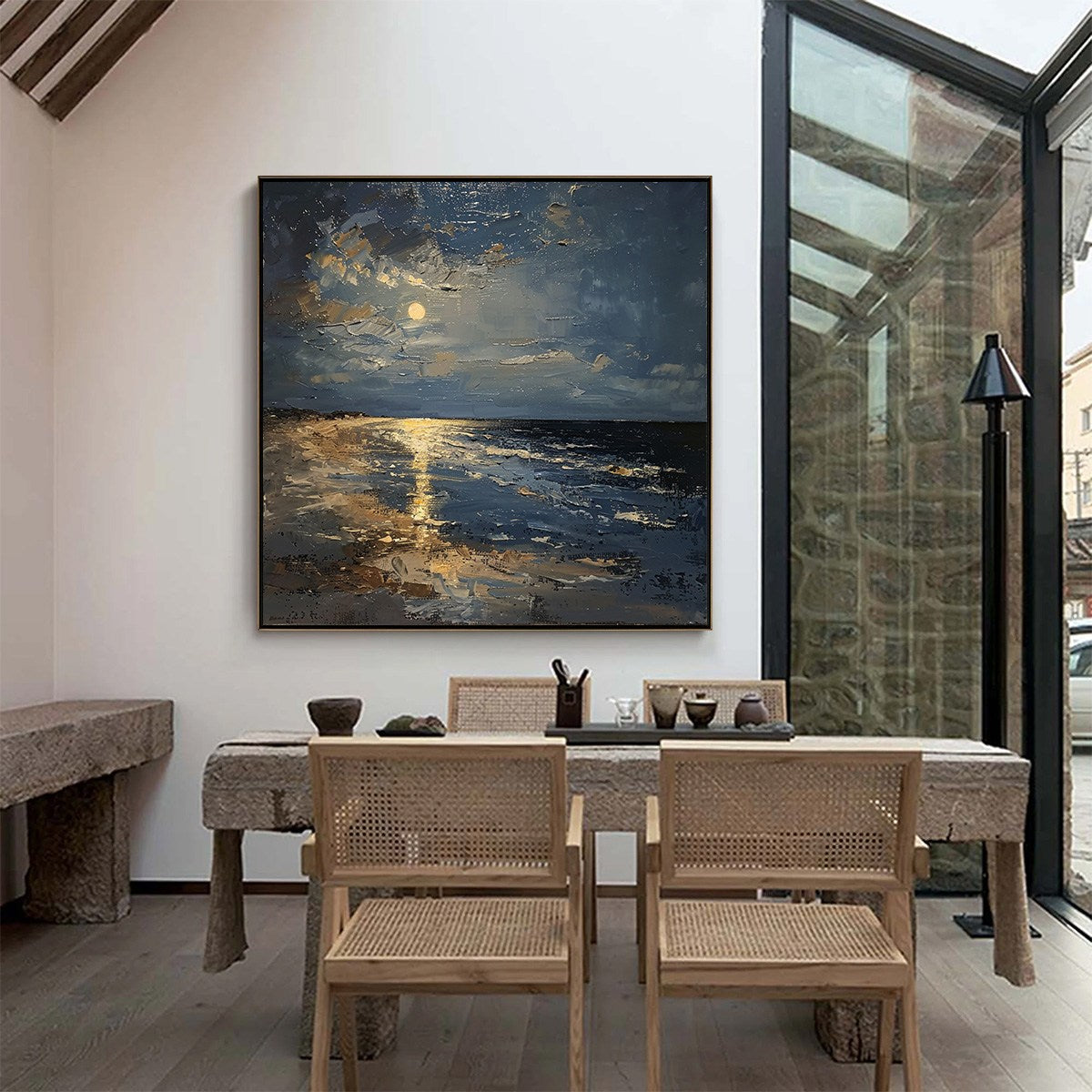 MOONLIT SERENITY: Impressionist Coastal Night Oil Painting