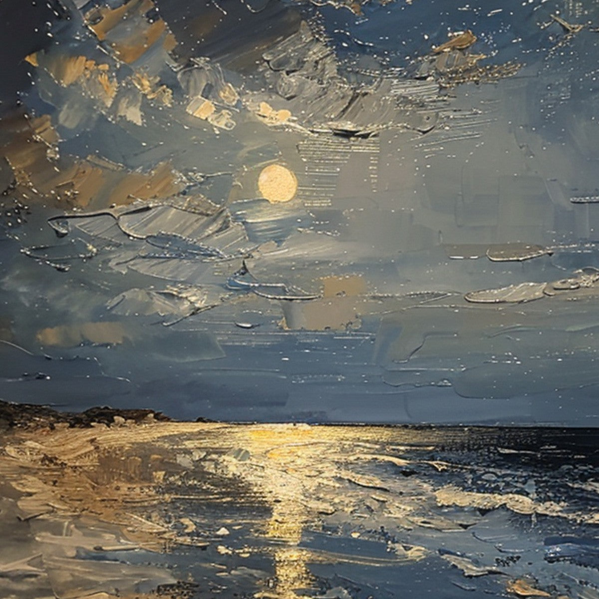 MOONLIT SERENITY: Impressionist Coastal Night Oil Painting
