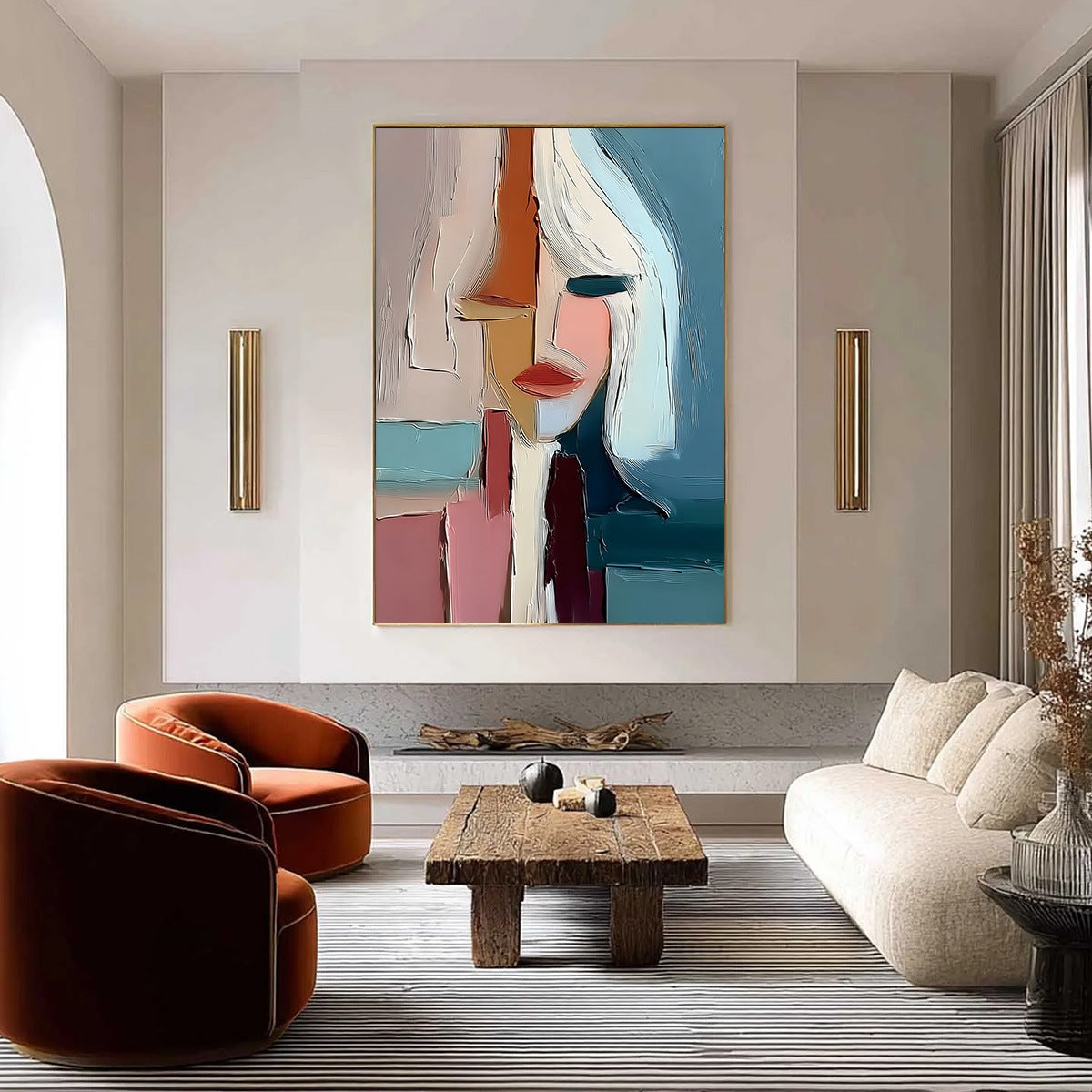 MOSAIC MUSE: Abstract Figurative Portrait Oil Painting with Heavy Texture