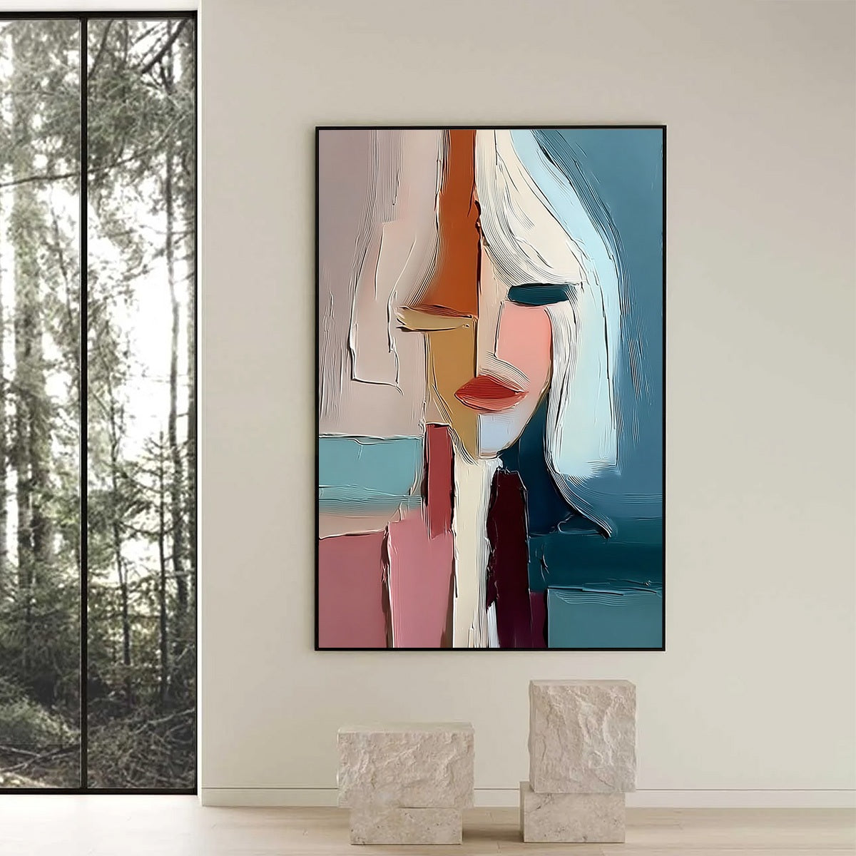 MOSAIC MUSE: Abstract Figurative Portrait Oil Painting with Heavy Texture