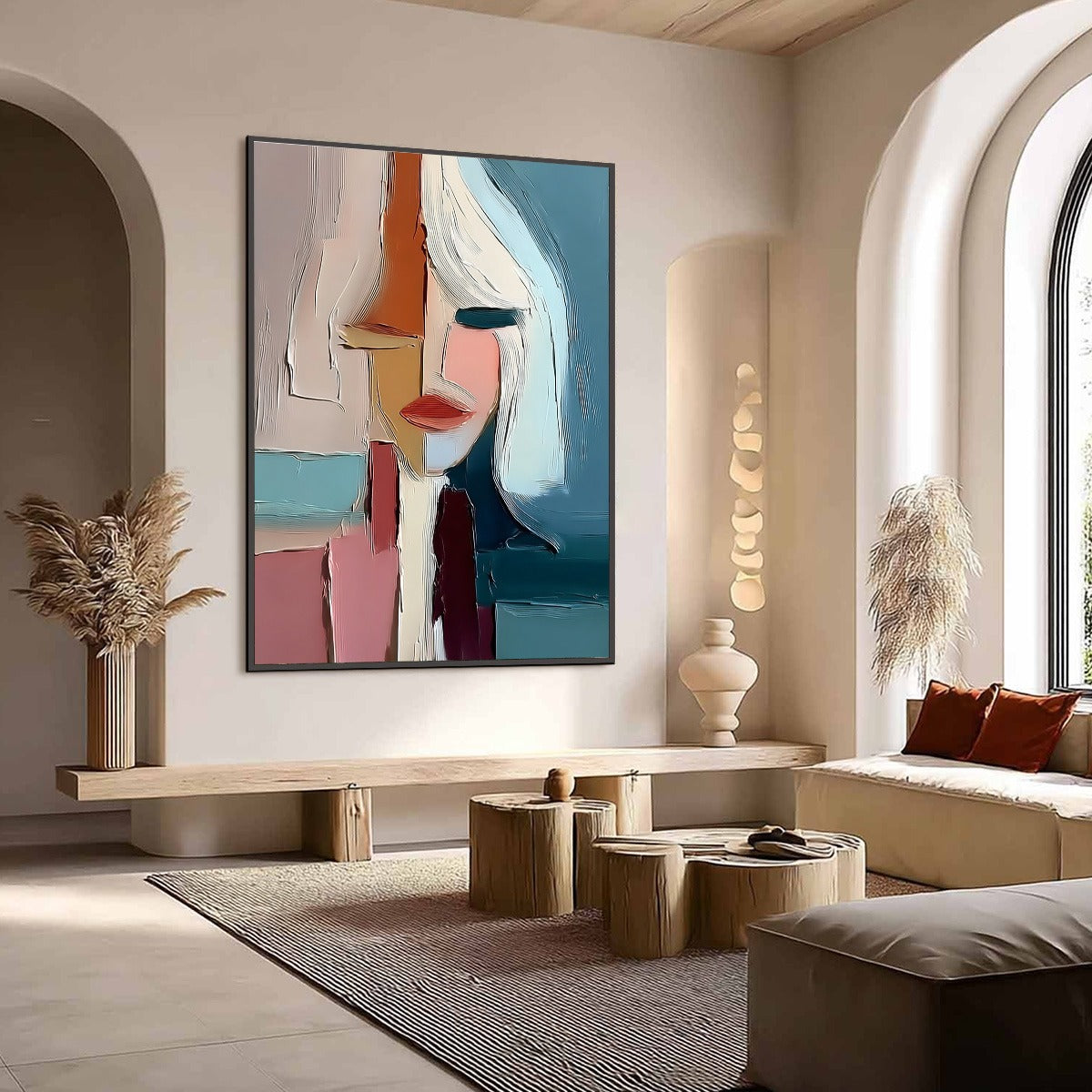 MOSAIC MUSE: Abstract Figurative Portrait Oil Painting with Heavy Texture