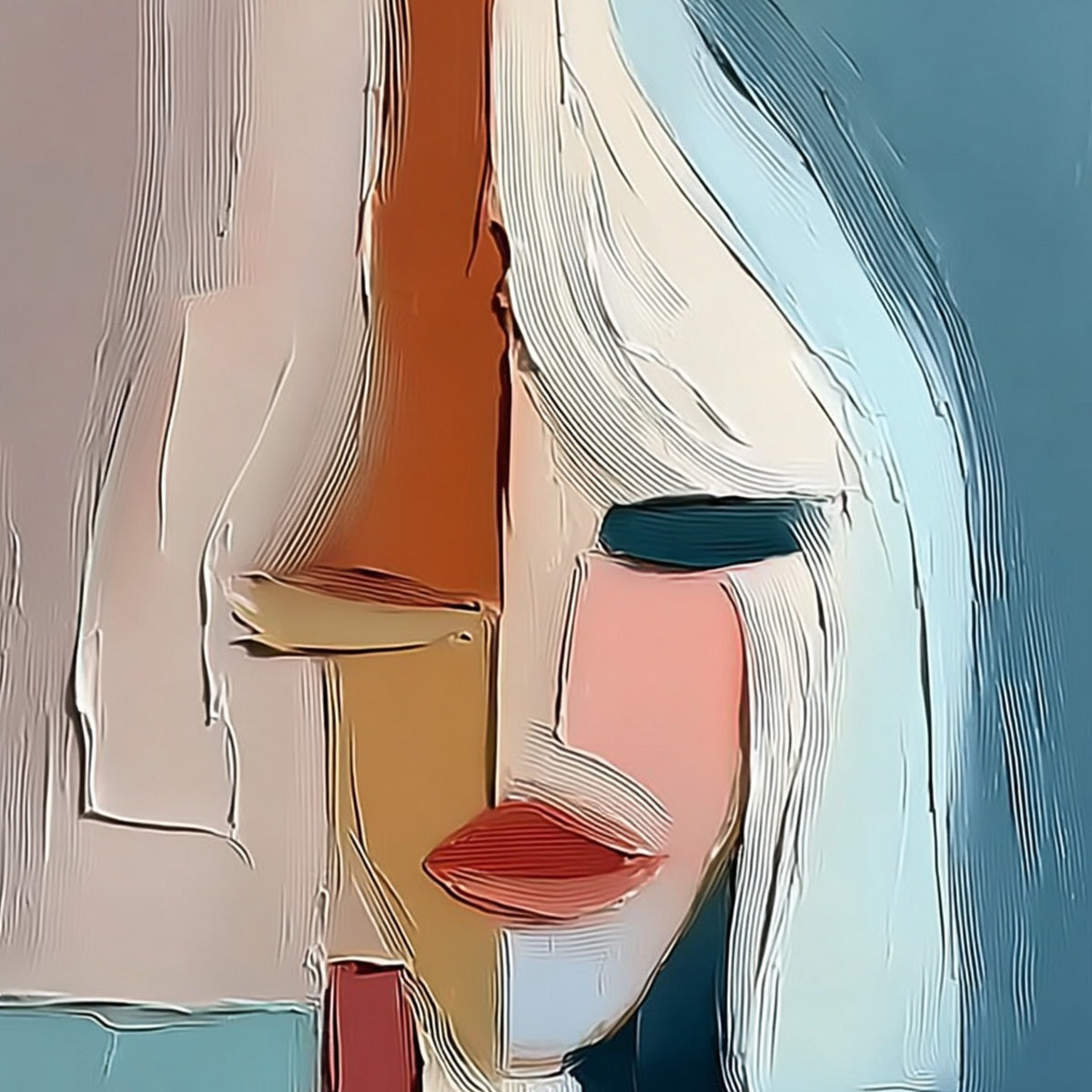 MOSAIC MUSE: Abstract Figurative Portrait Oil Painting with Heavy Texture