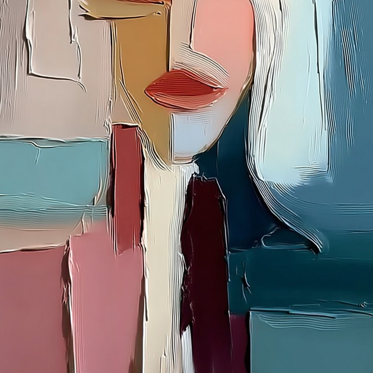 MOSAIC MUSE: Abstract Figurative Portrait Oil Painting with Heavy Texture