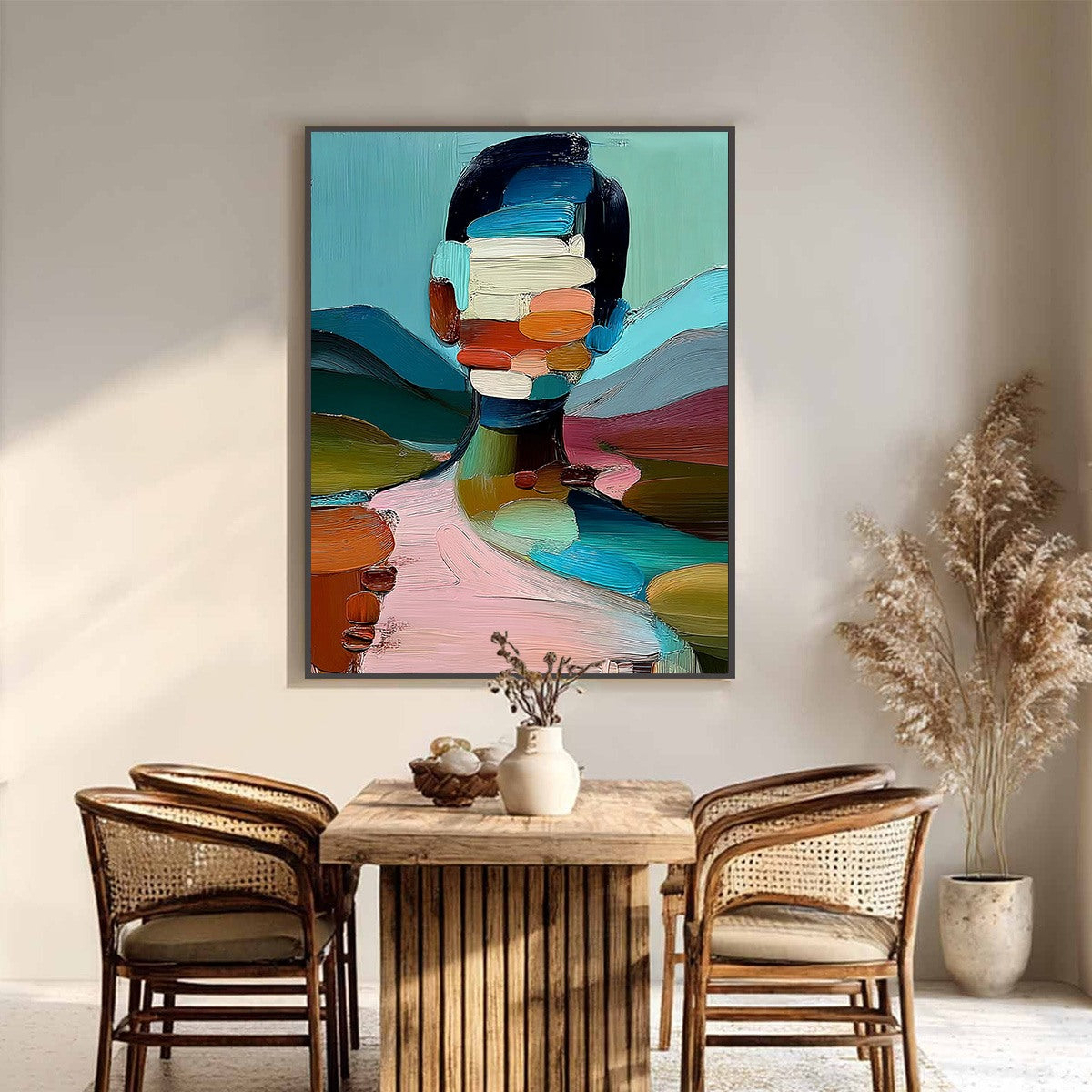 MOSAIC OF BEING: Colorful Abstract Impasto Portrait Wall Art