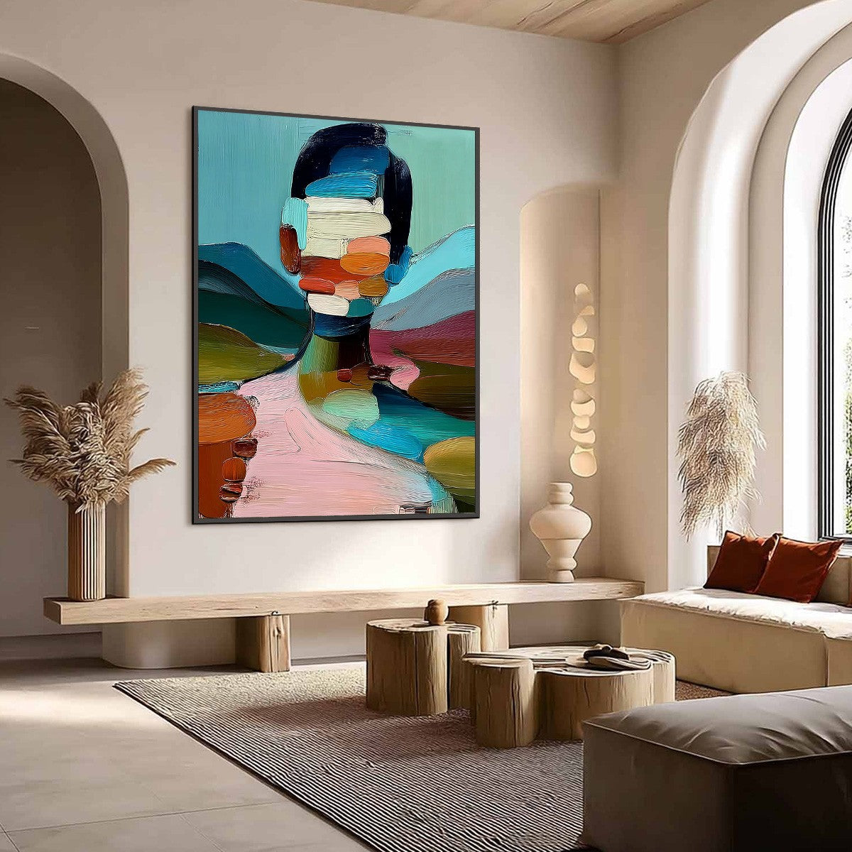 MOSAIC OF BEING: Colorful Abstract Impasto Portrait Wall Art