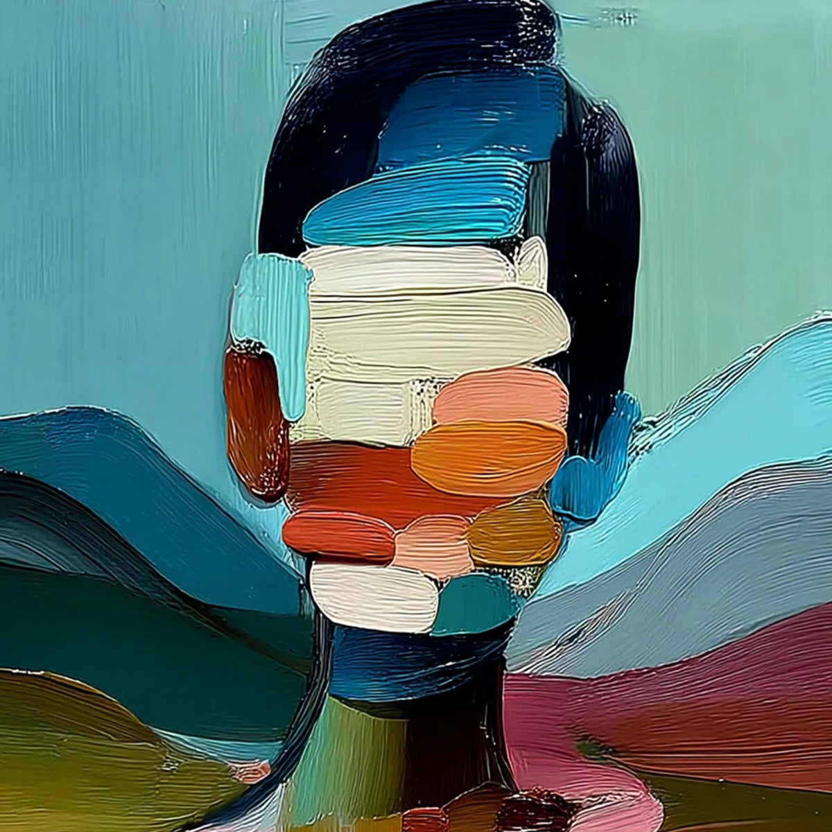 MOSAIC OF BEING: Colorful Abstract Impasto Portrait Wall Art