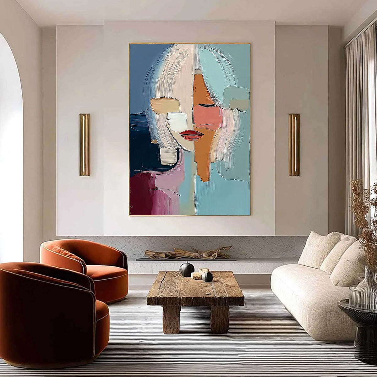 MOSAIC OF THOUGHTS: Abstract Textured Portrait Wall Art for Modern Decor