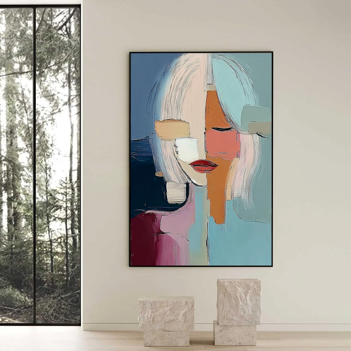 MOSAIC OF THOUGHTS: Abstract Textured Portrait Wall Art for Modern Decor