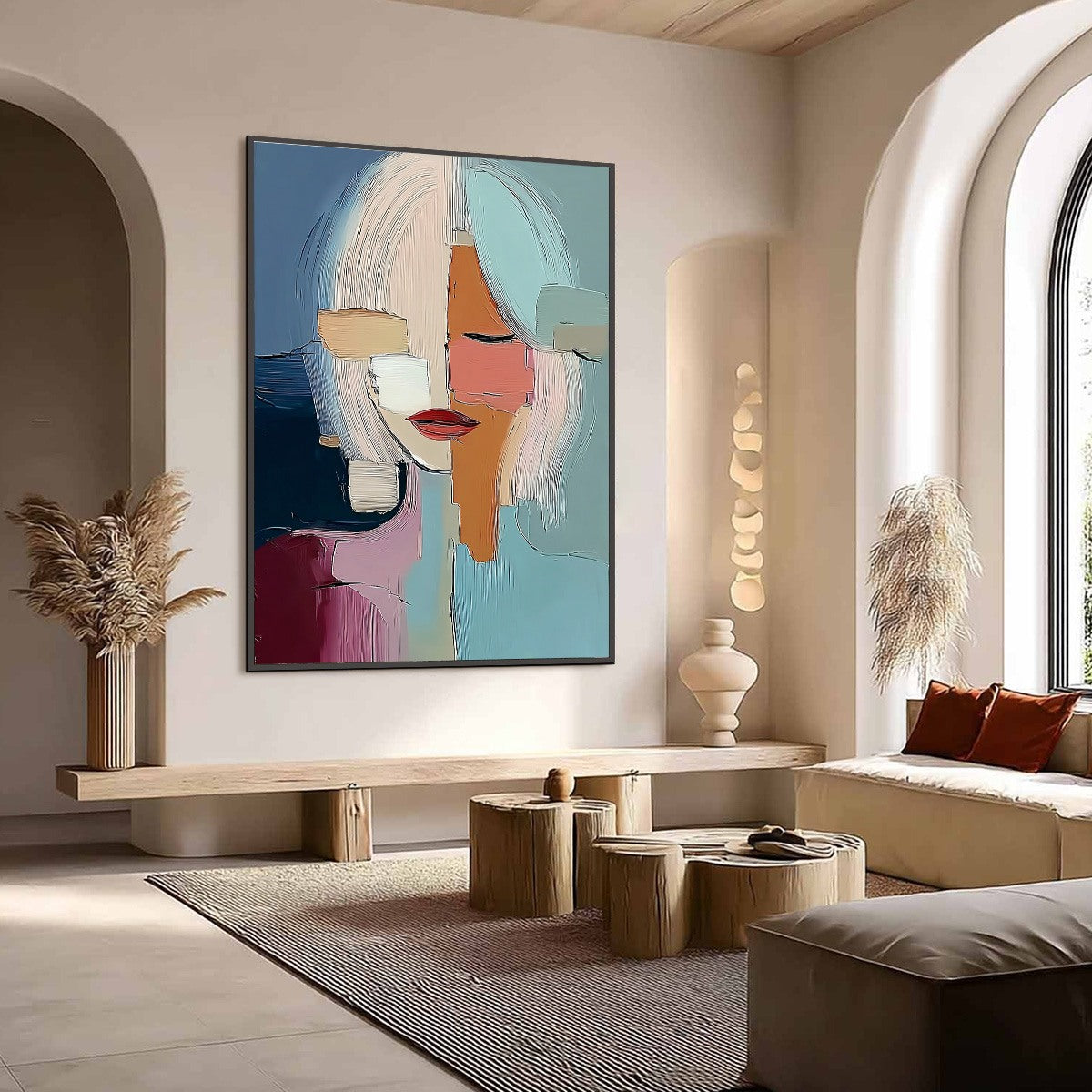 MOSAIC OF THOUGHTS: Abstract Textured Portrait Wall Art for Modern Decor