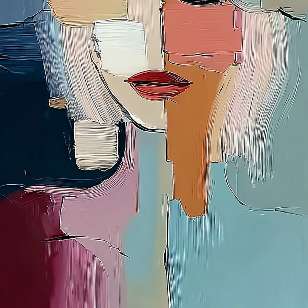 MOSAIC OF THOUGHTS: Abstract Textured Portrait Wall Art for Modern Decor