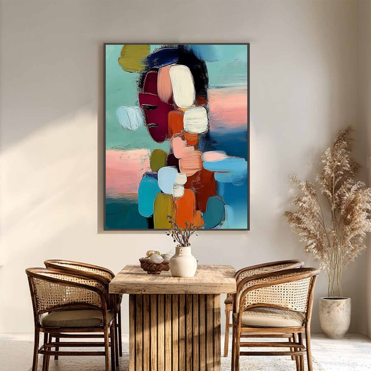 MOSAIC OF THOUGHTS: Textured Abstract Portrait Painting with Bold Colors