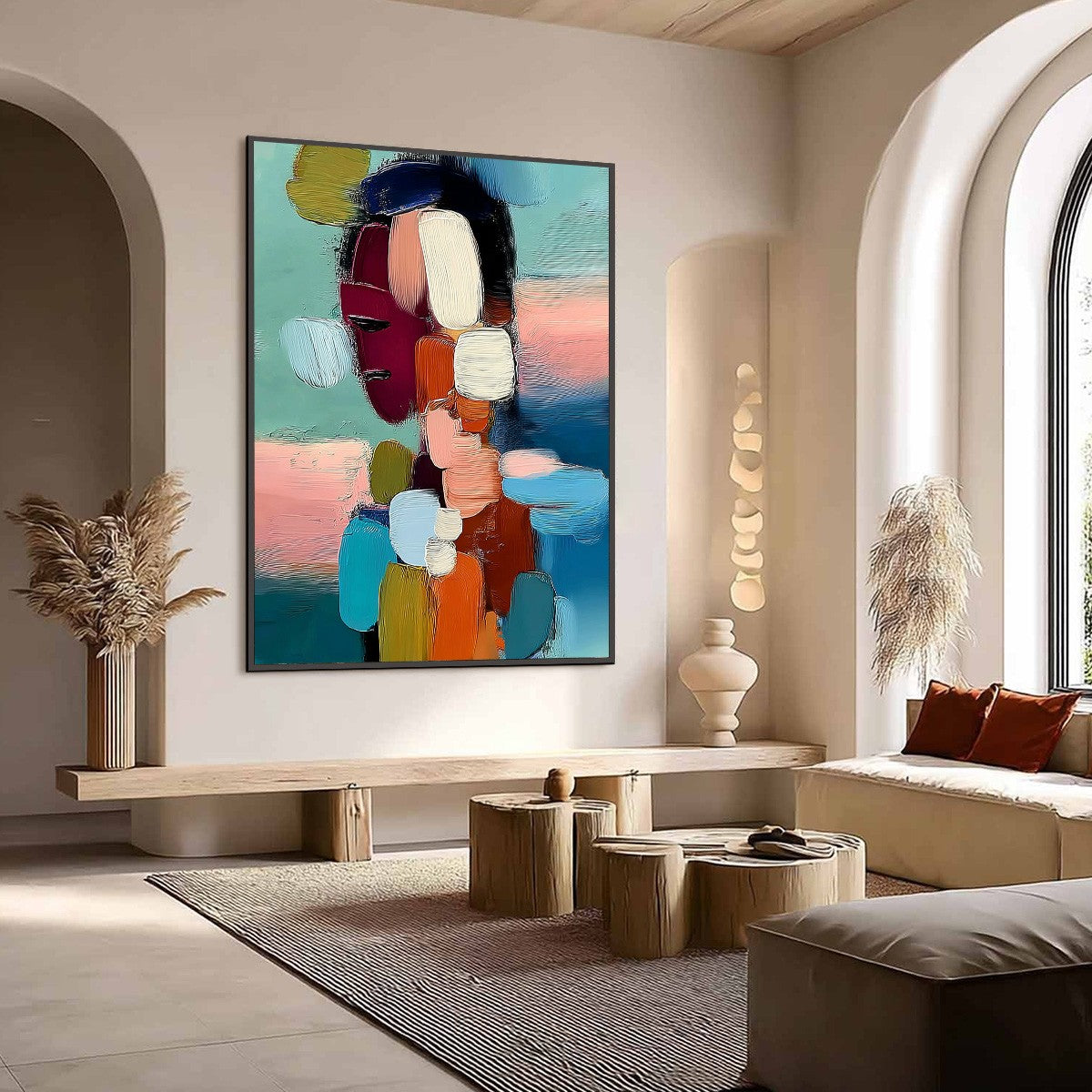 MOSAIC OF THOUGHTS: Textured Abstract Portrait Painting with Bold Colors