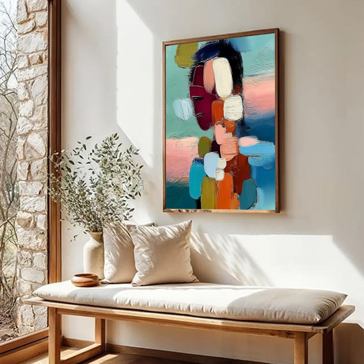 MOSAIC OF THOUGHTS: Textured Abstract Portrait Painting with Bold Colors