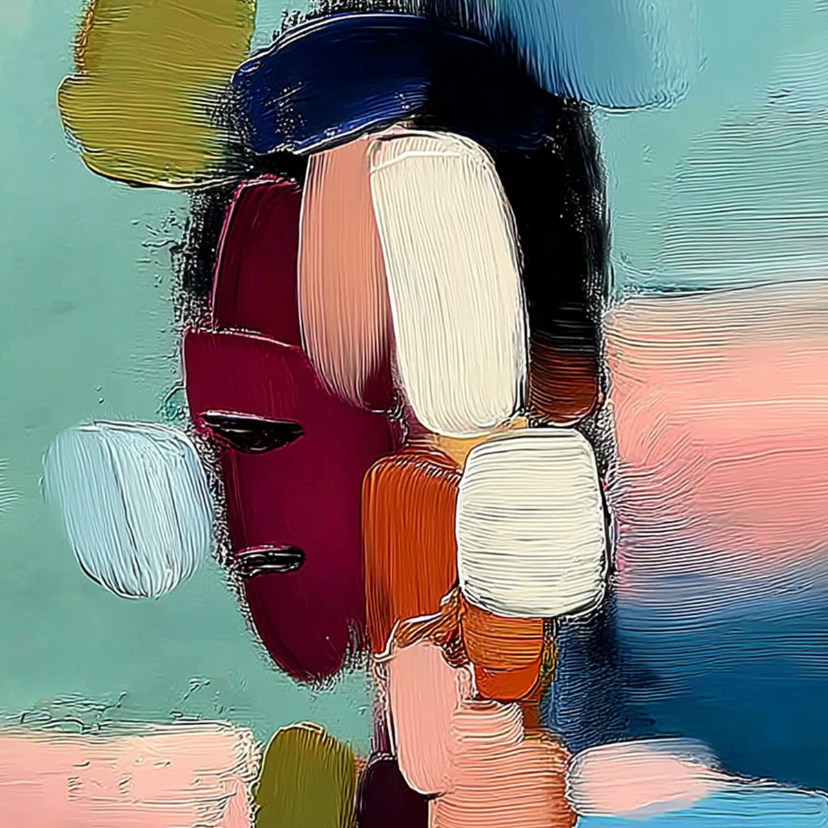 MOSAIC OF THOUGHTS: Textured Abstract Portrait Painting with Bold Colors