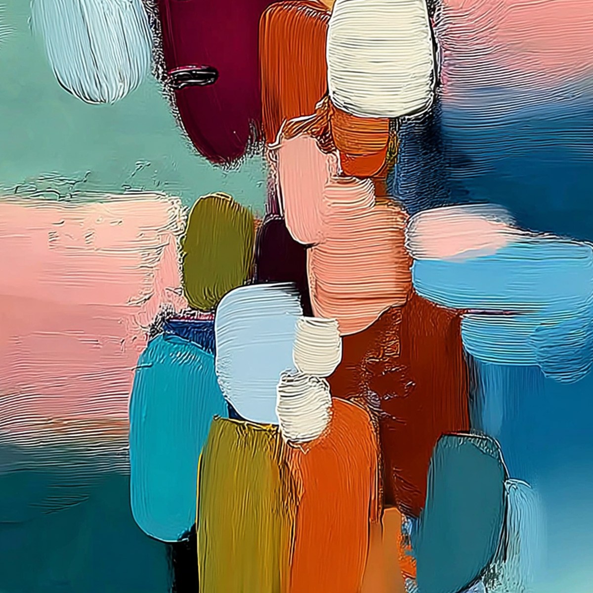 MOSAIC OF THOUGHTS: Textured Abstract Portrait Painting with Bold Colors