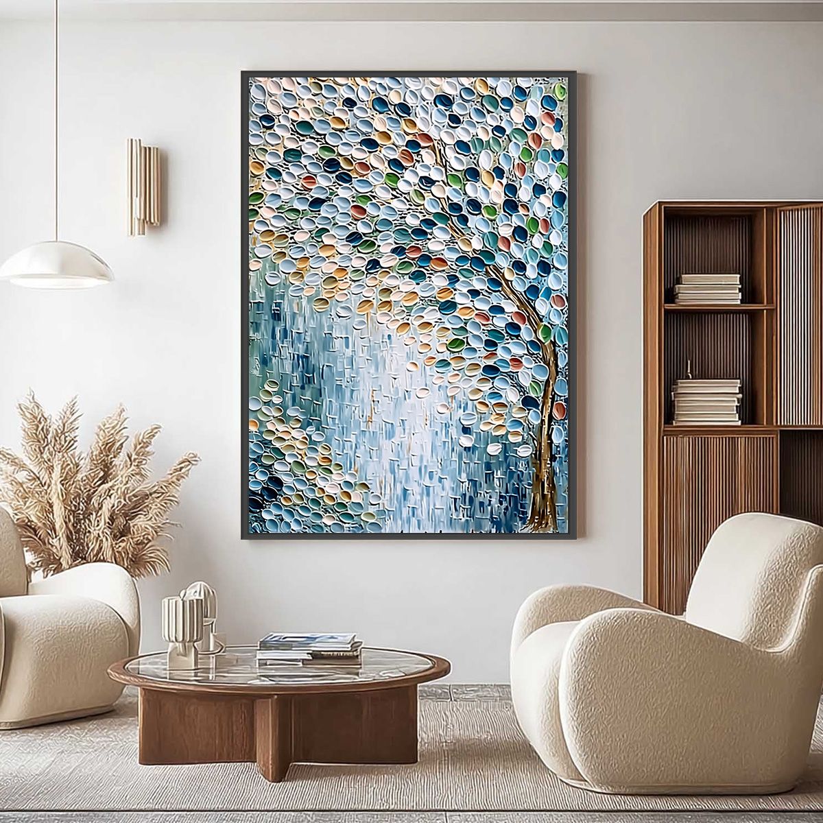 Mosaic Rain | Textured Tree Impasto Oil Painting for Wall Art