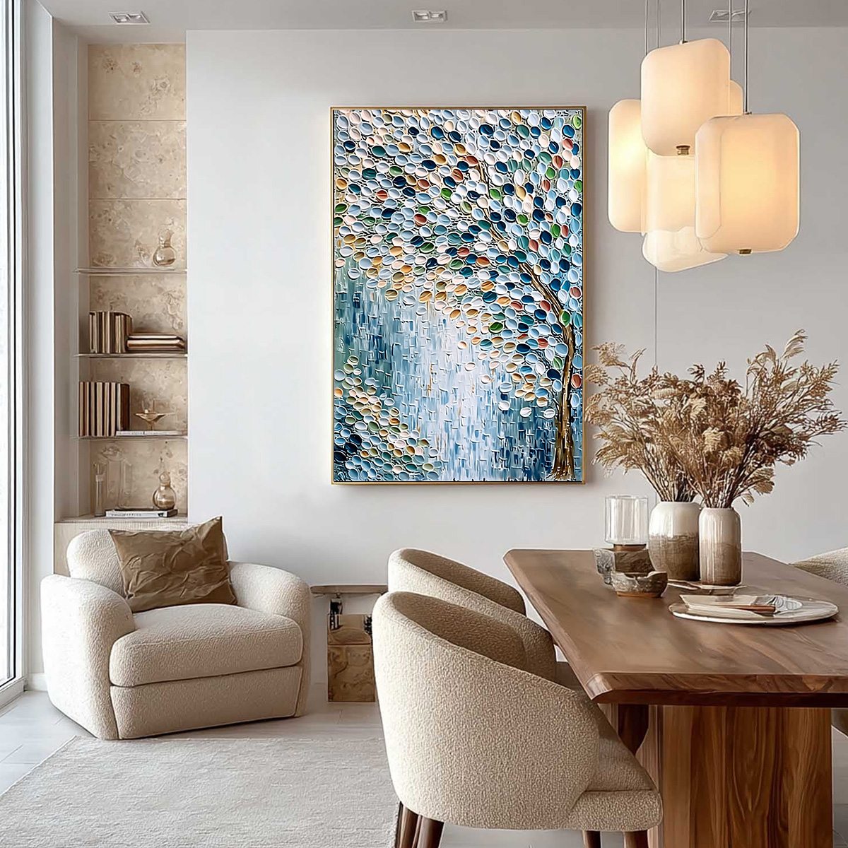 MOSAIC RAIN: Heavily Textured Impasto Tree of Life Painting